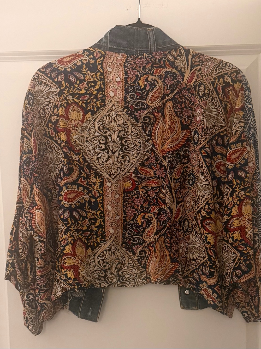 Boho Patchwork Jean-Trim Open Jacket in Multi-Color - Picture 5 of 7